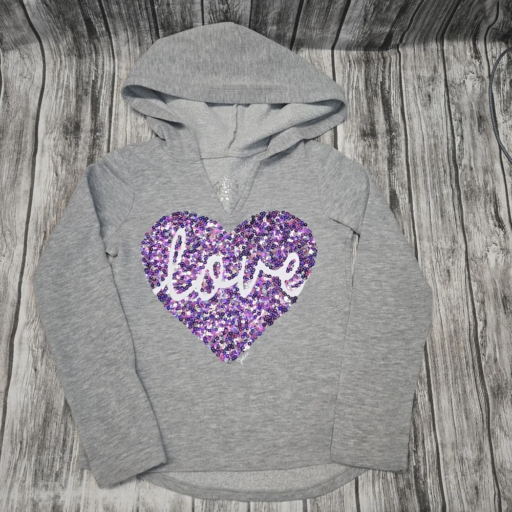 Justice purple sequin heart hooded sweatshirt